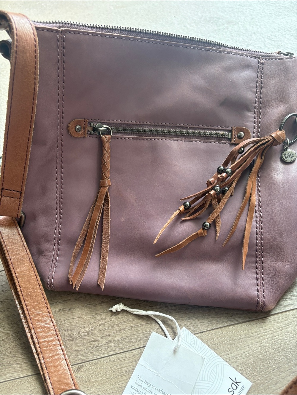 The Sak Purple Leather Crossbody with Brown Tassels - Picture 5 of 14